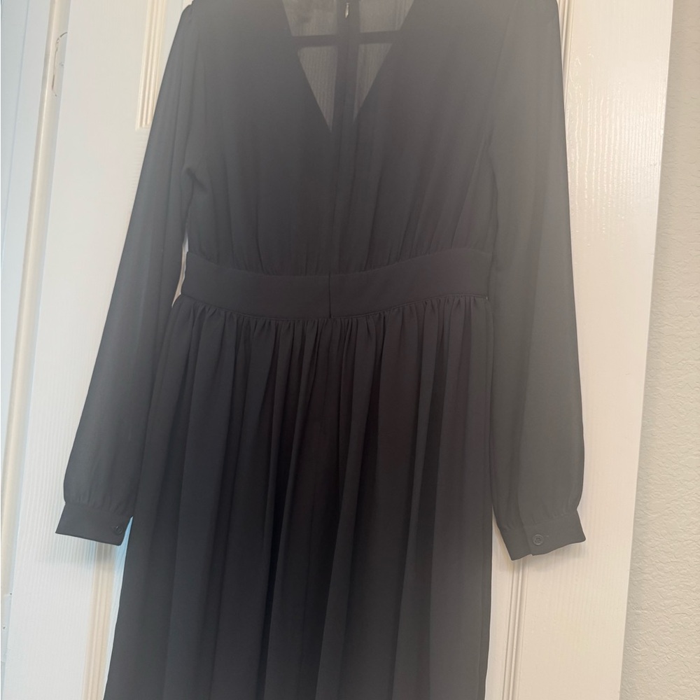 Michaels Black V-Neck Bishop Sleeve Cocktail Gown